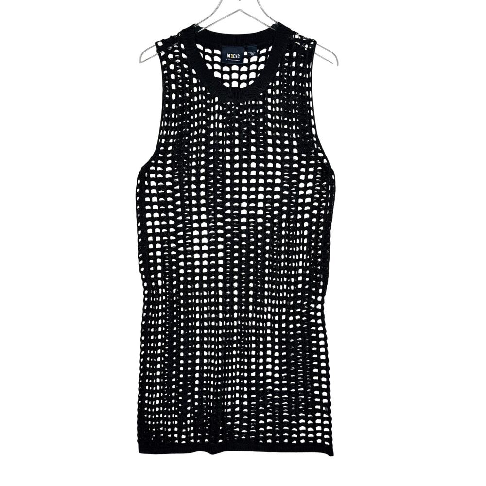Maeve by Anthropologie Black Sleeveless Fishnet Crochet Knit Coverup Tunic OS